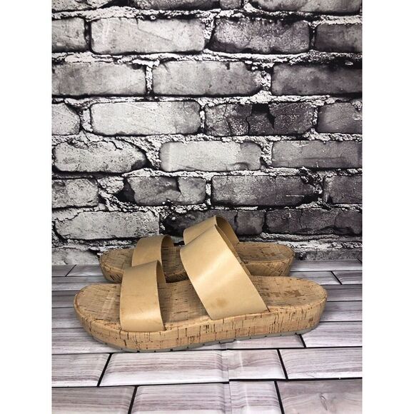 Korks Nude Leather Slip On Slides Cork Casual Wedge Shoes Women’s Sz 9M US/40EU - Picture 1 of 16